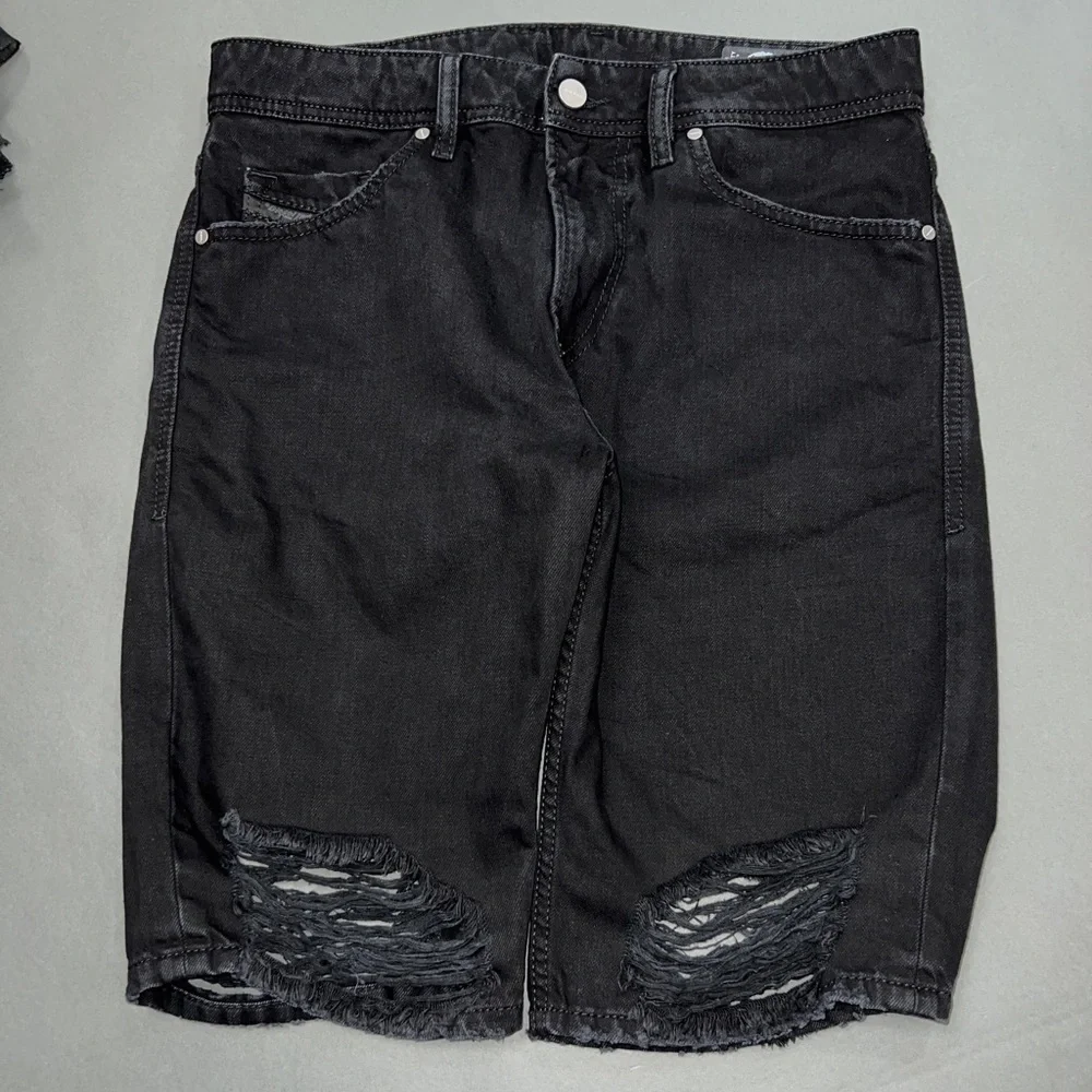 DIESEL Black Jean Shorts Distressed Ripped Knee